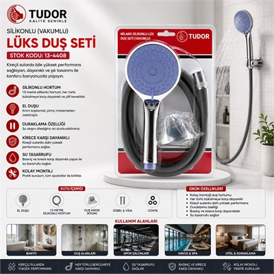 Vakumlu Silikon Lüks Duş Seti 1.5m - Çok Fonksiyonlu Duş Başlığı, 3 Kademe Mafsal