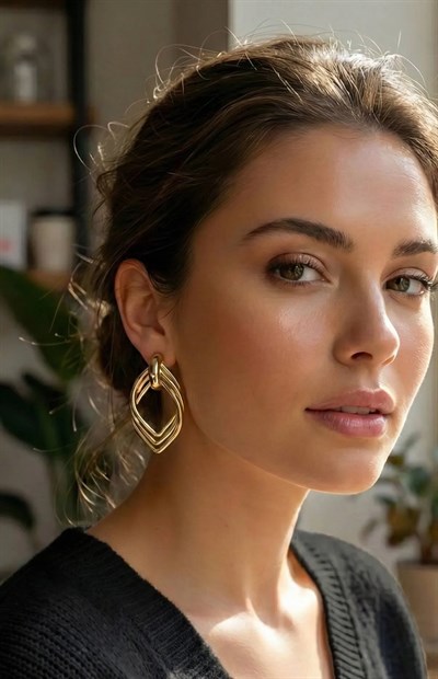 Vintage Gold Renk Pirinç Kadın Küpe