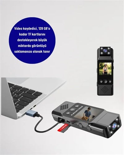 WiFi Destekli Mini Kamera – 180° Dönebilen Lens, 1080P Video, TFT Ekranlı