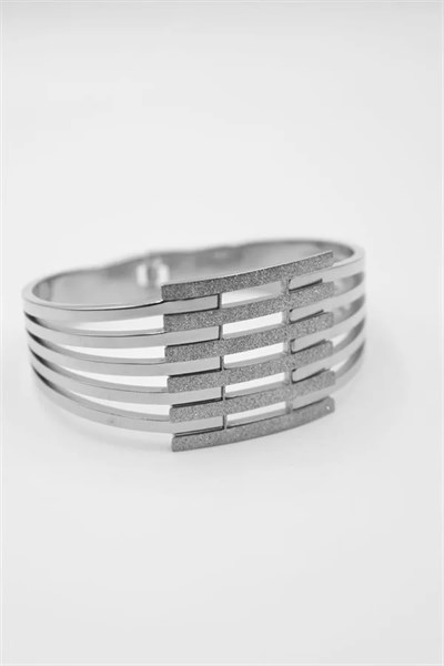 Yaldızlı Kalın Kaburga Bilezik - Gümüş