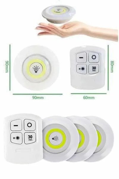 Yapışkanlı 3lü Spot Led Işık Lamba Montajsız Pilli Uzaktan Kumandalı