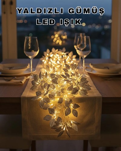 Yaprak Şekilli Gümüş LED Işık Pilli Dekoratif Aydınlatma