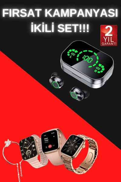 Yeni Nesil Kaliteli Akıllı Saat ve Kablosuz Bluetooth Kulaklık Yüksek Ses Kaliteli