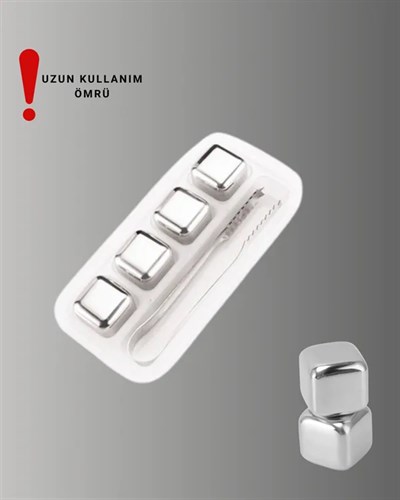 Yeniden Kullanılabilir 304 Çelik Metal Buz Küpleri 4lü Set