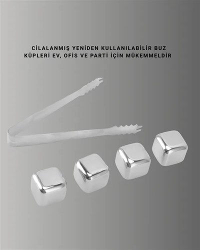Yeniden Kullanılabilir 304 Çelik Metal Buz Küpleri 4lü Set