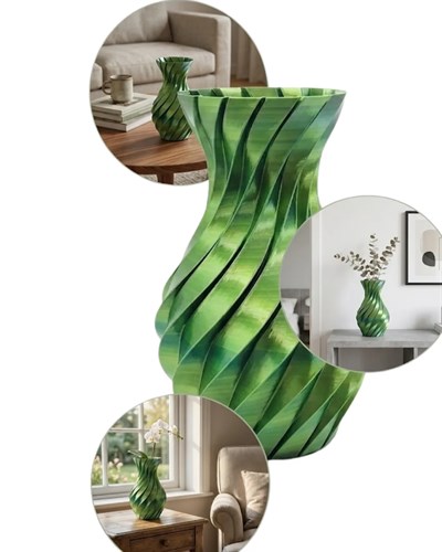 Yeşil Spiral 3D Baskı Vazo Estetik Modern Ev Ofis Dekoru