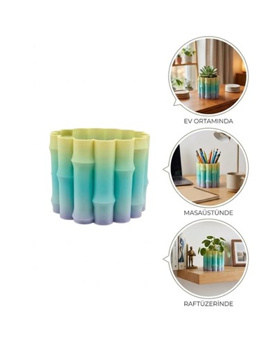 Yeşil Tonlu Dekoratif Vazo Modern Tasarım Salon Ofis Masa Üstü Aksesuar