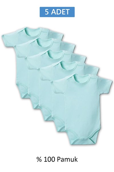 Yeşil Yarım Kol Body Zıbın 7-12 YAŞ Çocuklar İçin (5 ADET) Alttan Çıtçıtlı Özel Gereksinimli