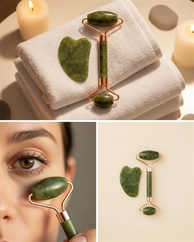 Yeşim Taşı Yüz Bakım Seti Çift Başlıklı Roller ve Gua Sha