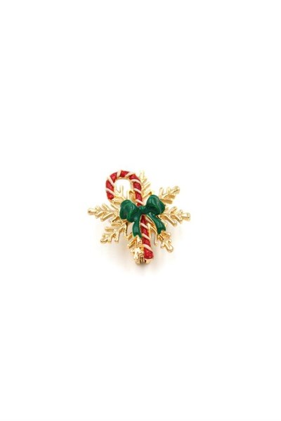 Yılbaşı Noel Şekeri Broş - Altın
