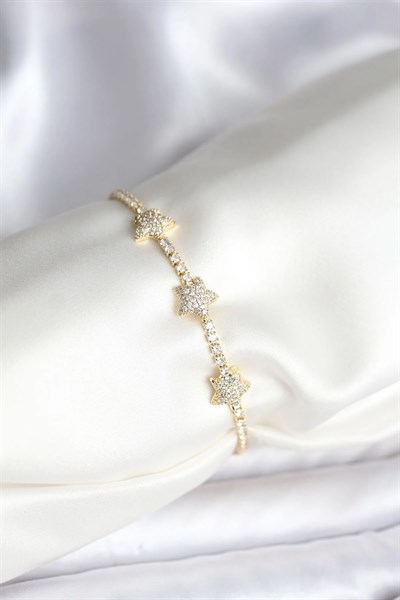 Yıldız Model Zirkon Taşlı Gold Renk Pirinç Su Yolu Kadın Bileklik