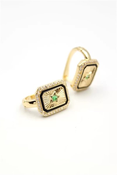 Yıldız Taşlı Küpe - Yeşil