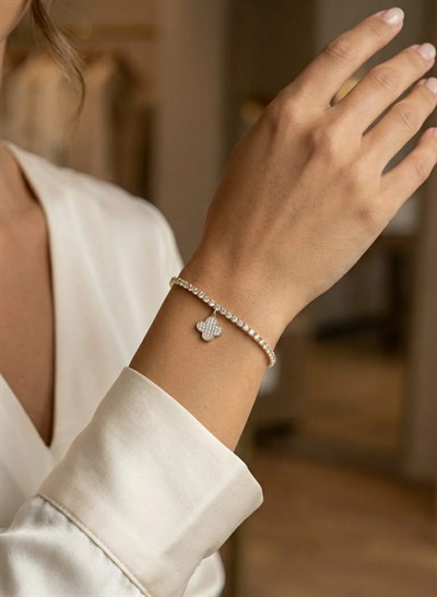 Yonca Model Zirkon Taşlı Gold Renk Asansörlü Su Yolu Bileklik