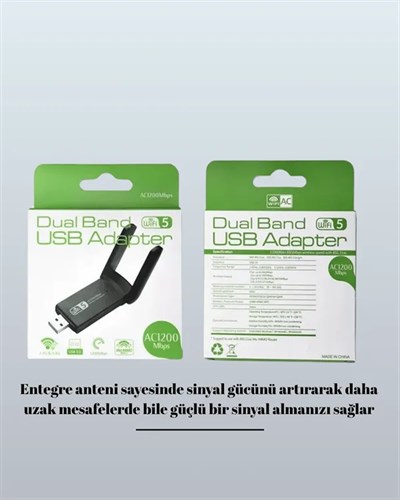 Yüksek Hızlı 1200 Mbps Çift Bant USB WiFi Adaptör – Güçlü Sinyal, Geniş Uyumluluk