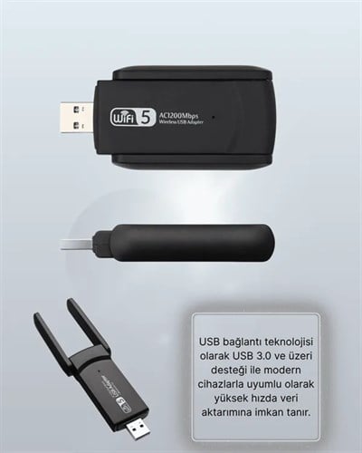 Yüksek Hızlı 1200 Mbps Çift Bant USB WiFi Adaptör – Güçlü Sinyal, Geniş Uyumluluk