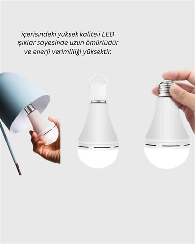 Yüksek Işık Güçlü Şarjlı LED Ampul E27 30W Enerji Tasarruflu