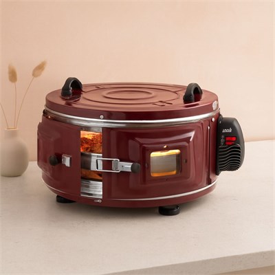 Yuvarlak davul fırın 1100W 46 cm - alüminyum tepsi, ön gözlem camı