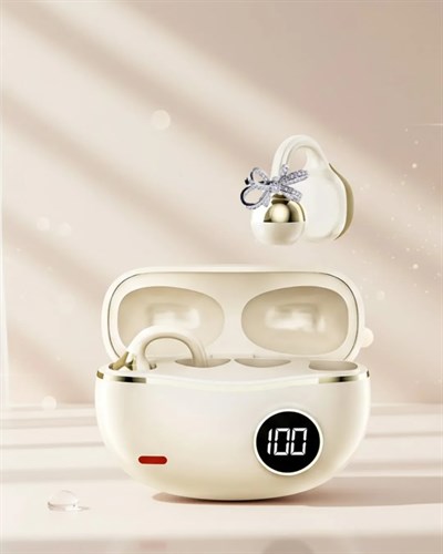 Zarif Tasarımlı Kablosuz Bluetooth Kulaklık Uzun Pil Ömrü 2 Kurdele Küpe Hediyeli