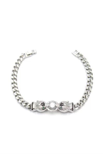 Zirkon Taşlı Leopar Bileklik - Gümüş