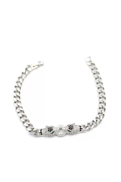 Zirkon Taşlı Leopar Bileklik - Gümüş