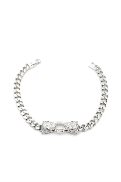 Zirkon Taşlı Leopar Bileklik - Gümüş