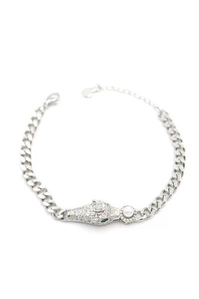 Zirkon Taşlı Leopar Bileklik - Gümüş