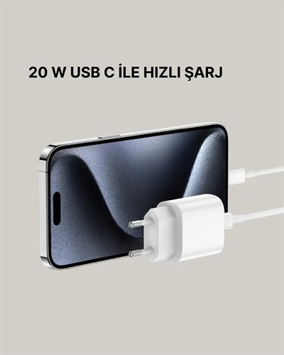 iPhone ve iPad Uyumlu 20W Güvenli USB-C Hızlı Şarj Adaptörü