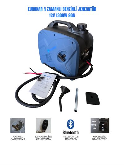 EUROKAR 12V DC Benzinli Portatif Jeneratör - 1300W 90A Akü Şarj Cihazı (Karavan, Tekne)