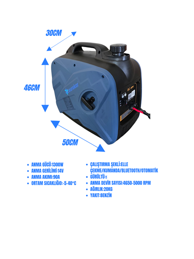 EUROKAR 12V DC Benzinli Portatif Jeneratör - 1300W 90A Akü Şarj Cihazı (Karavan, Tekne)