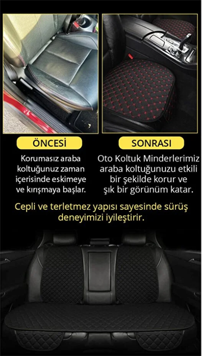  Tay Tüyü Cepli & Terletmez Sırtlı Oto Koltuk Minder Seti - Koltuk Koruma Kılıfı (ÖN & ARKA TAM SET)