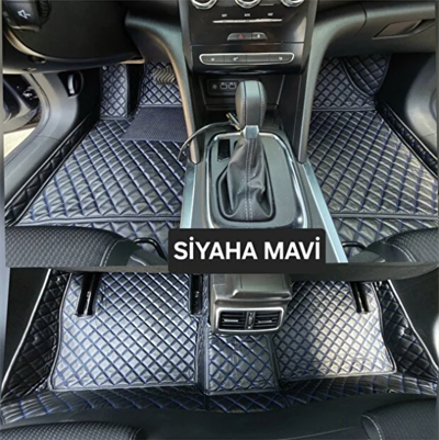 AUDİ A5 2016 - 2024 Uyumlu 8D Araca Özel Havuzlu Deri OTO PASPAS SİYAH MAVİ RENK