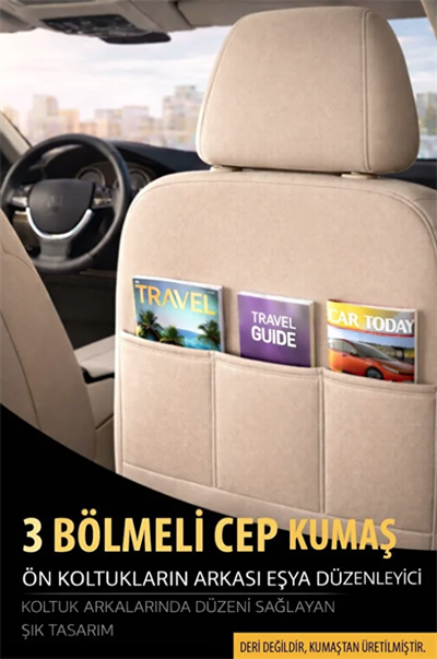 Bej Renk Deri Oto Koltuk Kılıfı - 5 Koltuk Tam Set