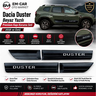 Dacia Duster 2018 ve Üstü Beyaz Yazılı Premium Kapı Koruma Seti