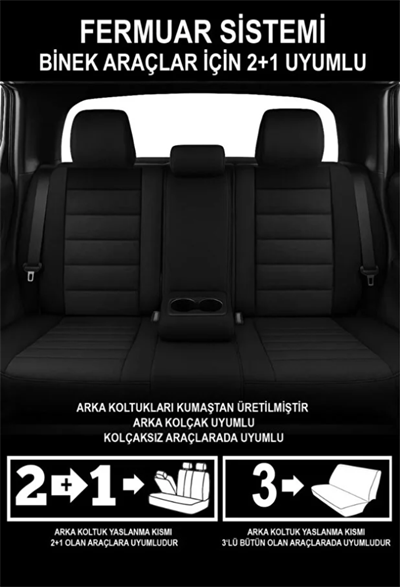 Koyu Siyah Tay Tüyü Oto Koltuk Kılıfı - 5 Koltuk Tam Set