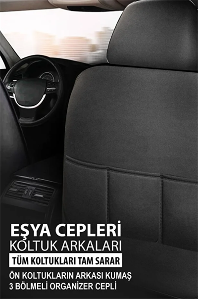 Koyu Siyah Tay Tüyü Oto Koltuk Kılıfı - 5 Koltuk Tam Set
