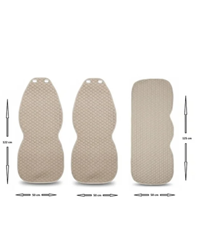 Lüks Kapitone Desenli Antislip Araba Koltuk Koruyucu Üçlü Minder Seti - Bej Renk (2 Ön ve 1 Arka Set)
