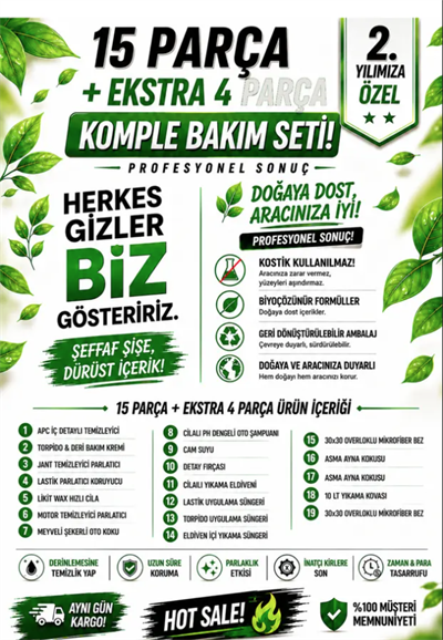 Oto Yıkama Ve Bakım Seti 15 Parça Lastik Torpido Full Temizlik Seti Premium Detay Fırçası Dahil