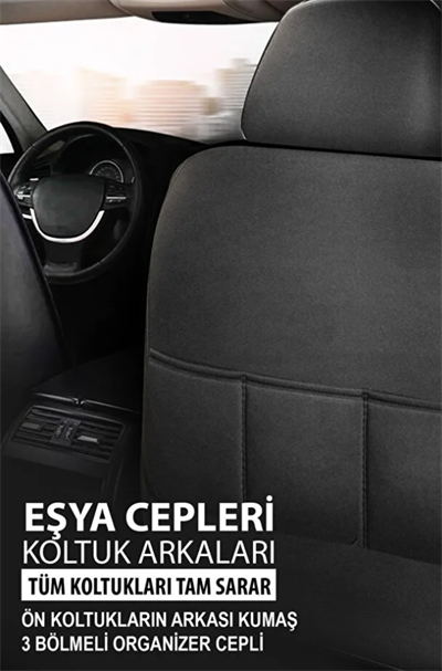 Siyah Beyaz Deri Oto Koltuk Kılıfı - Bel Destekli -  5 Koltuk Tam Set