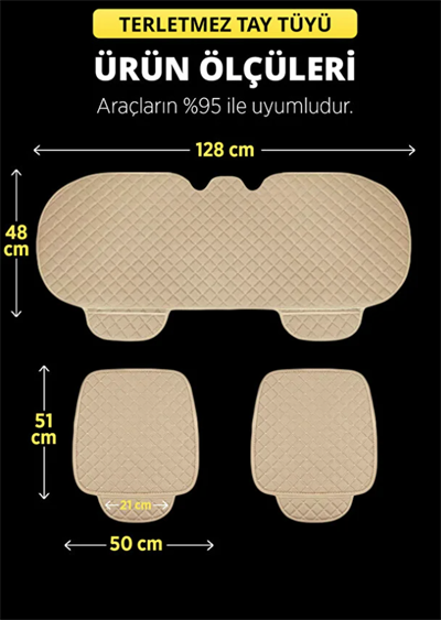 Tay Tüyü Cepli & Terletmez Oto Koltuk Minder Seti - Koltuk Koruma Kılıfı (3lü Set)
