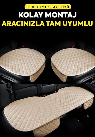 Tay Tüyü Cepli & Terletmez Oto Koltuk Minder Seti - Koltuk Koruma Kılıfı (3lü Set)
