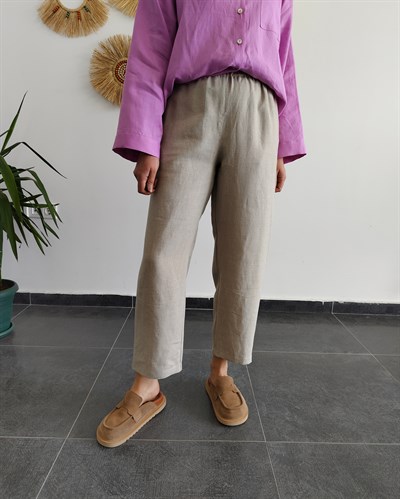 %100 Keten Natural Pantolon