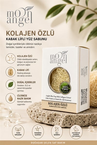 Moon Angel Kabak Lifli Sabun Kolajen Özlü Dolgun ve Pürüzsüz Cilt Bakım Sabunu Moon Angel