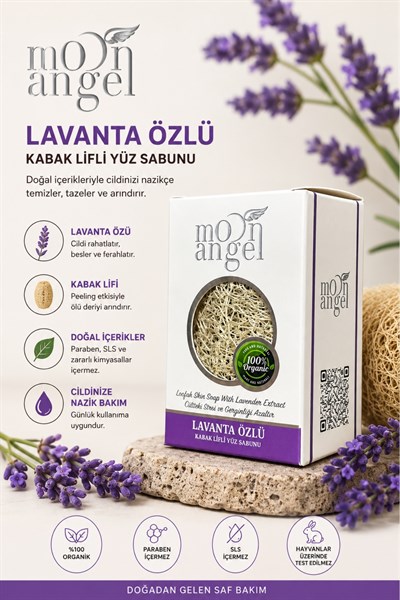 Moon Angel Kabak Lifli Sabun Lavanta Özlü Ferahlatıcı ve Arındırıcı Cilt Bakım Sabunu Moon Angel