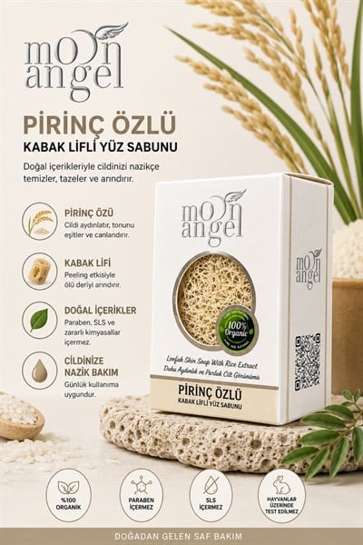 Moon Angel Kabak Lifli Sabun Pirinç Özlü Cilt Tonunu Eşitlemeye Yardımcı Cilt Bakım Sabunu Moon Angel