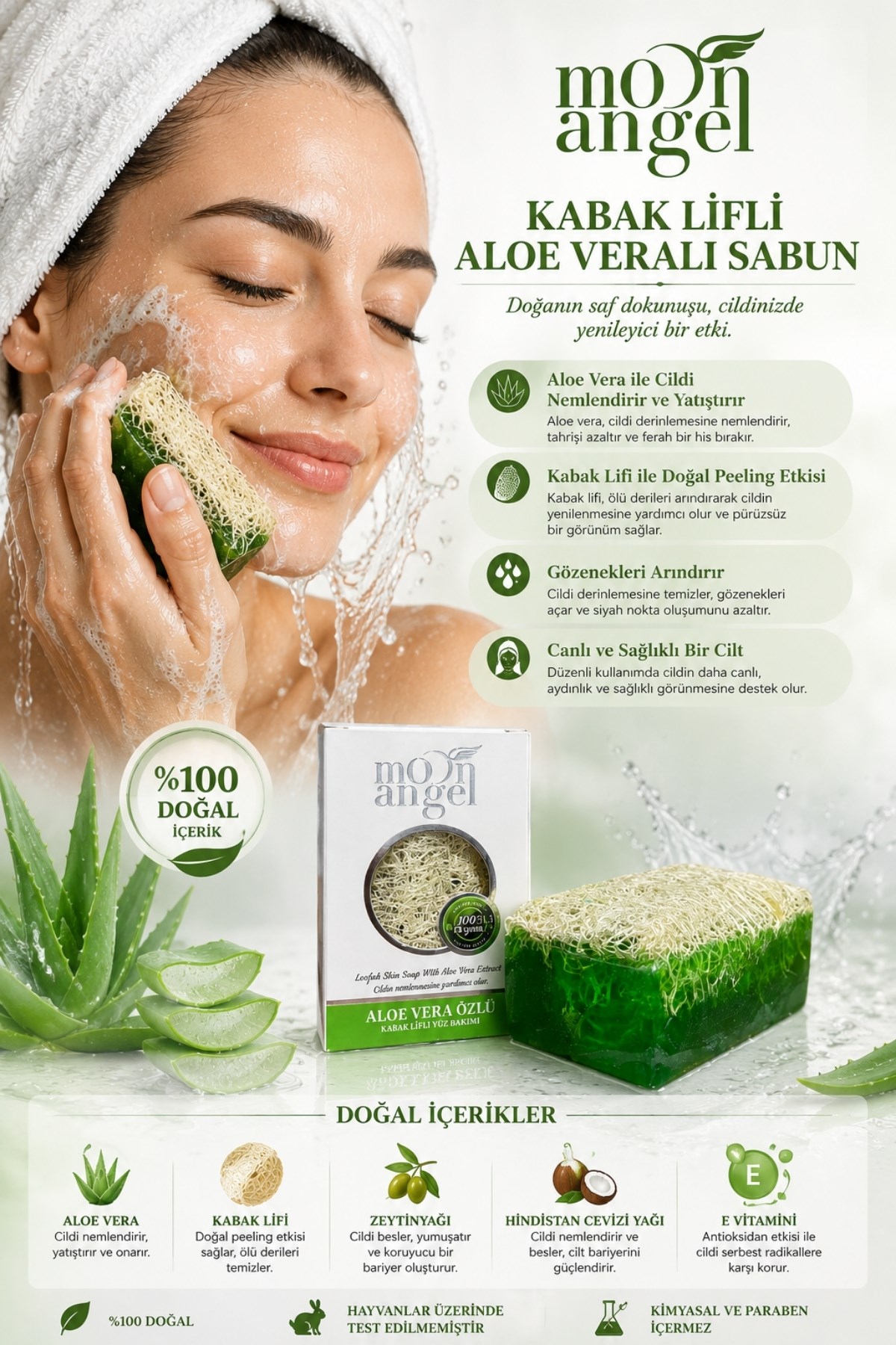 Kabak Lifli Sabun Aloe Vera zl Ferahlatc ve Rahatlatc Cilt Bakm  Sabunu