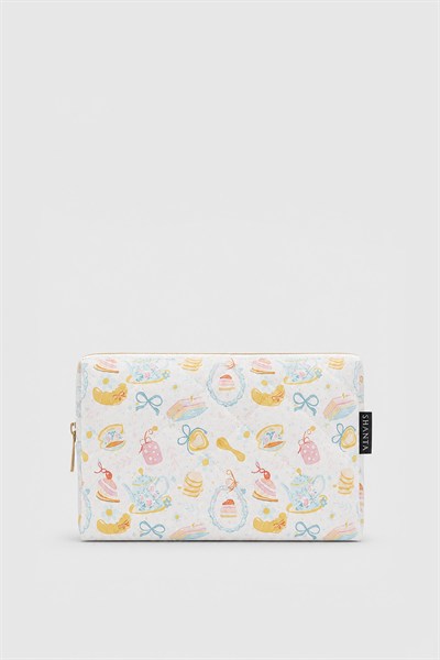 Pastel Çay Saati D34 Fermuarlı Kozmetik Organizer Kadın Seyahat Tipi Makyaj Çantası