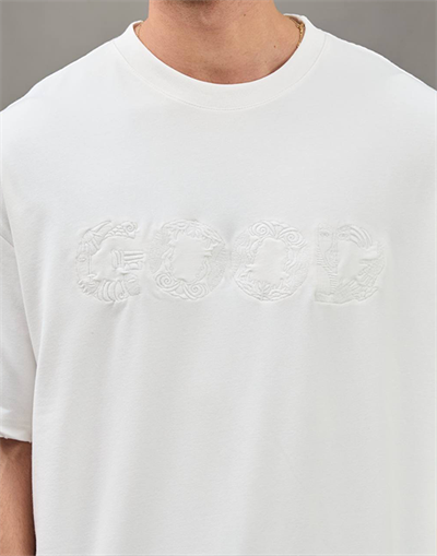 Beyaz Good Yazılı Oversize Tshirt