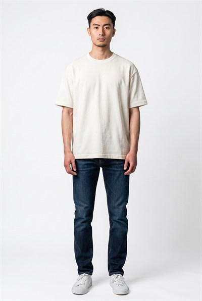 Bisiklet Yaka Beyaz Modal Basic T-shirt