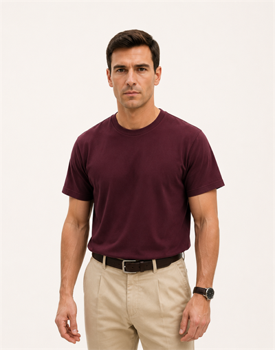Bisiklet Yaka Kısa Kollu Modal Bordo Basic T-shirt
