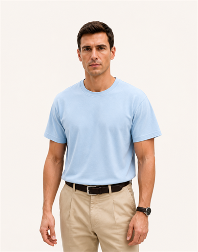 Bisiklet Yaka Kısa Kollu Modal Mavi Basic T-shirt